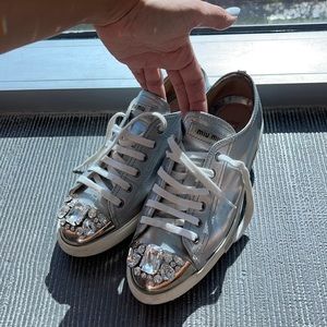 Stunning miu miu sneakers silver w diamond rocks